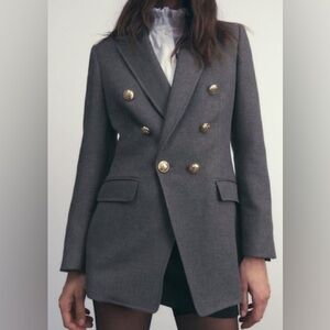 Zara Charcoal Blazer with Gold Buttons